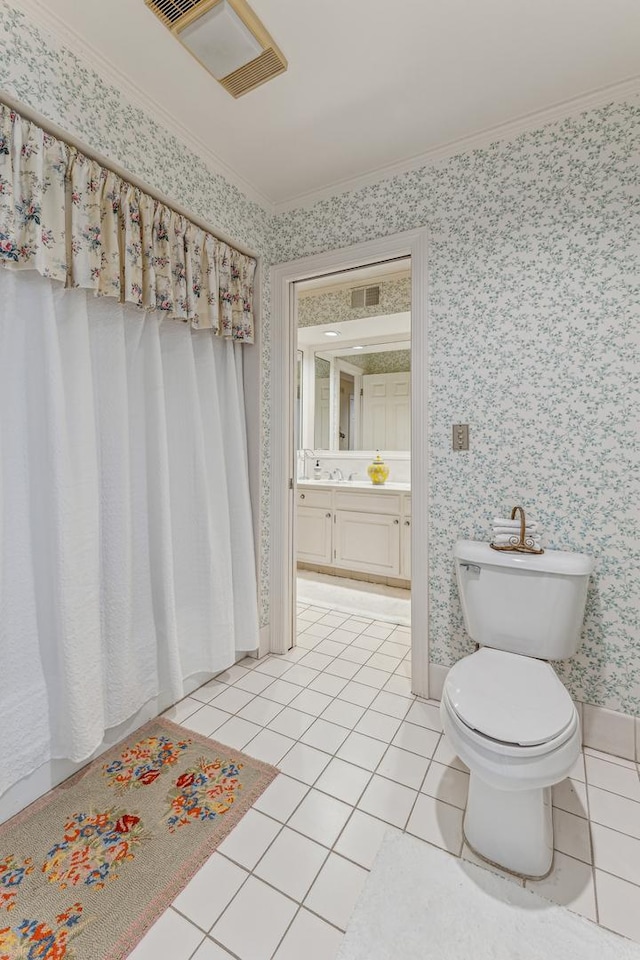 1135 Buttonwood Ln, Northbrook, IL 60062 - bathroom with toilet, tile patterned floors, wallpapered walls, and visible vents