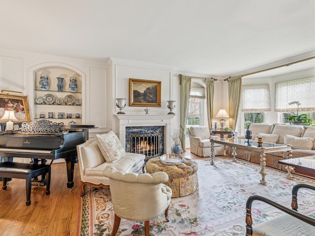 1135 Buttonwood Ln, Northbrook, IL 60062 - living area featuring light wood-style floors, a fireplace, and built in features