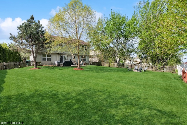view of yard with a fenced backyard