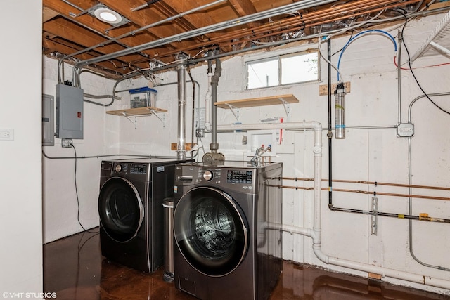 laundry room with washer and clothes dryer and electric panel