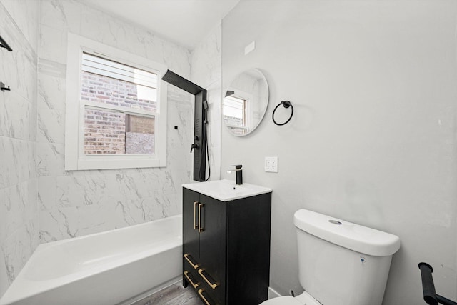 8045 S Escanaba Ave, Chicago, IL 60617 - bathroom with toilet, vanity, wood finished floors, and shower / bath combination