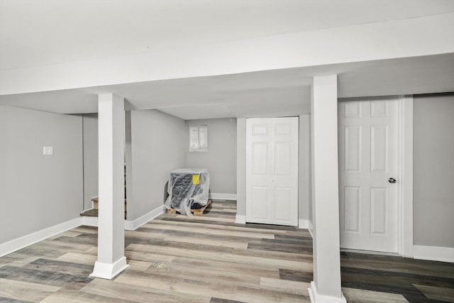 8045 S Escanaba Ave, Chicago, IL 60617 - finished below grade area featuring wood finished floors, stairs, and baseboards