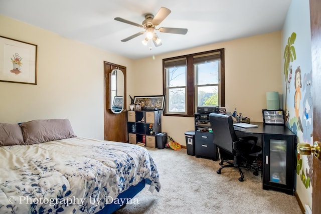 bedroom featuring carpet flooring and ceiling fan