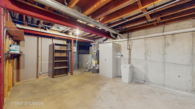 unfinished basement with water heater