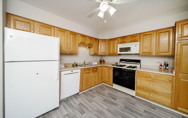 4150 Brentwood Ln, Waukegan, IL 60087 - kitchen with white appliances, a sink, light countertops, and ceiling fan