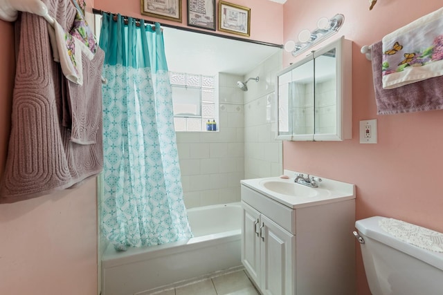 6141 W 35th St, Cicero, IL 60804 - bathroom featuring shower / bath combo with shower curtain, vanity, and tile patterned flooring