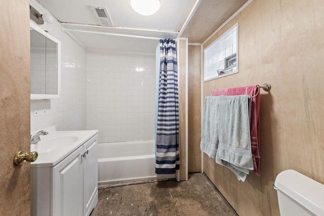 6141 W 35th St, Cicero, IL 60804 - full bathroom with vanity, shower / tub combo, and unfinished concrete flooring