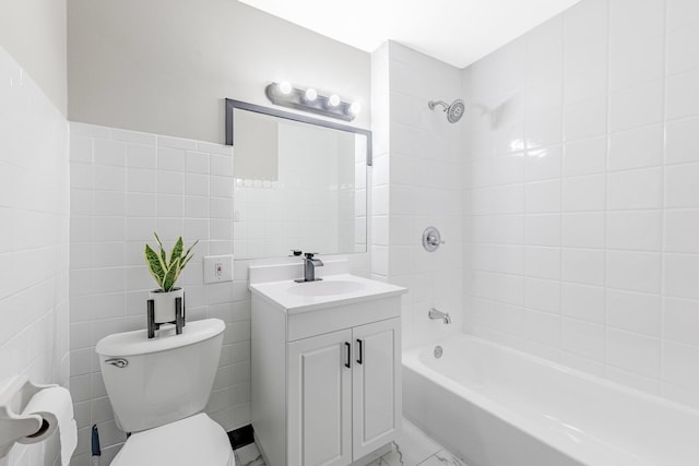 292 W 15th Pl, Chicago Heights, IL 60411 - full bathroom with vanity, bathing tub / shower combination, toilet, and tile walls