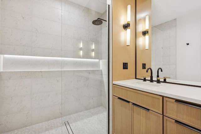full bathroom with walk in shower and vanity