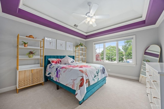325 Bonnie Brae Ave, Itasca, IL 60143 - bedroom featuring a tray ceiling, crown molding, carpet flooring, and ceiling fan