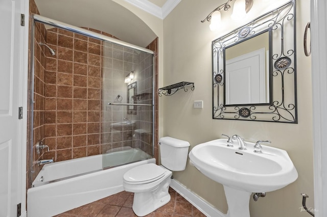 325 Bonnie Brae Ave, Itasca, IL 60143 - full bath with crown molding, bath / shower combo with glass door, and tile patterned floors