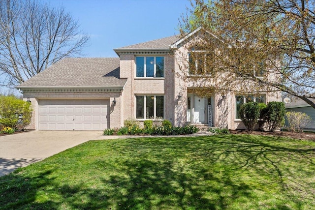931 Sanctuary Ln, Naperville, IL 60540 - traditional home featuring brick siding, a shingled roof, a garage, driveway, and a front yard