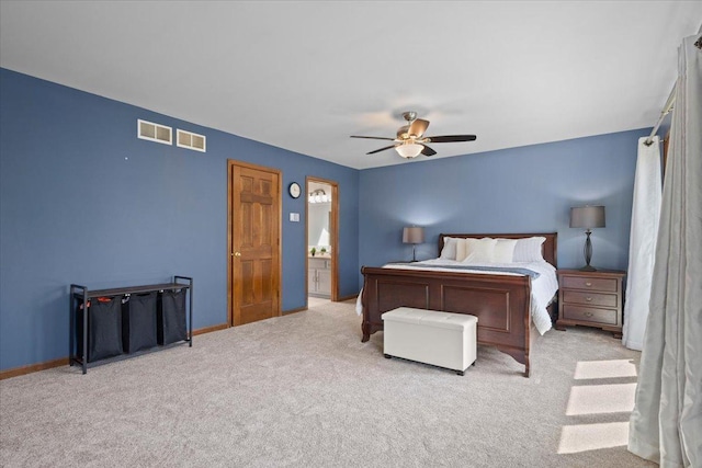 931 Sanctuary Ln, Naperville, IL 60540 - bedroom with carpet flooring, visible vents, ceiling fan, and connected bathroom