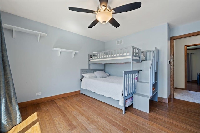 931 Sanctuary Ln, Naperville, IL 60540 - bedroom featuring a ceiling fan, visible vents, wood finished floors, and baseboards