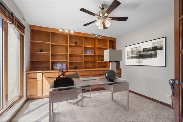 931 Sanctuary Ln, Naperville, IL 60540 - office featuring baseboards, ceiling fan, light colored carpet, and plenty of natural light