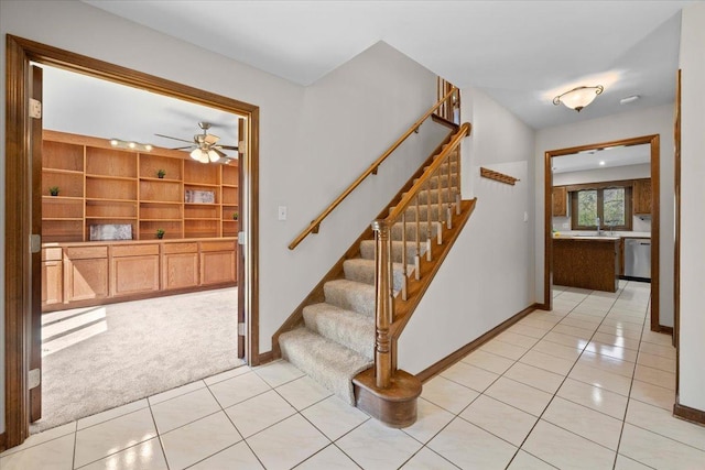 931 Sanctuary Ln, Naperville, IL 60540 - stairs featuring tile patterned floors, baseboards, and ceiling fan