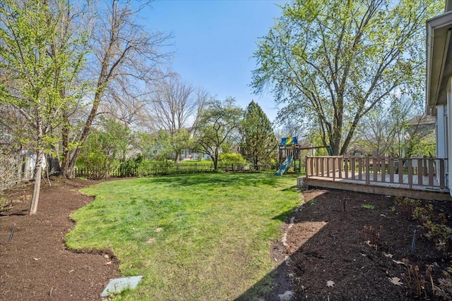 931 Sanctuary Ln, Naperville, IL 60540 - view of yard with a deck, a playground, and a fenced backyard