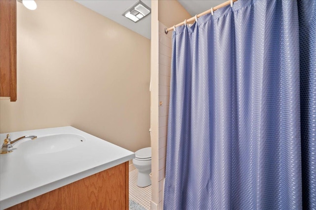 1053 W Ogden Ave Unit 350, Naperville, IL 60563 - bathroom with vanity, curtained shower, tile patterned floors, toilet, and visible vents