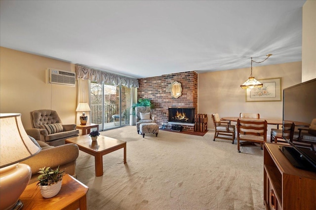 1053 W Ogden Ave Unit 350, Naperville, IL 60563 - carpeted living room with a wall unit AC and a fireplace