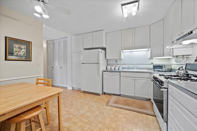 1053 W Ogden Ave Unit 350, Naperville, IL 60563 - kitchen with white cabinetry, white appliances, under cabinet range hood, and a sink