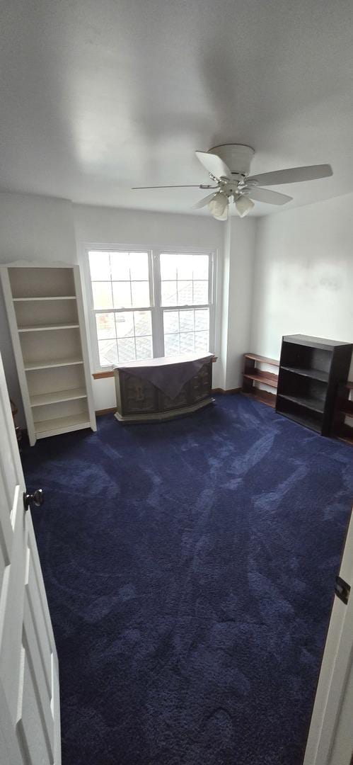 210 Braxton Ct, Grayslake, IL 60030 - unfurnished living room with a ceiling fan and dark carpet