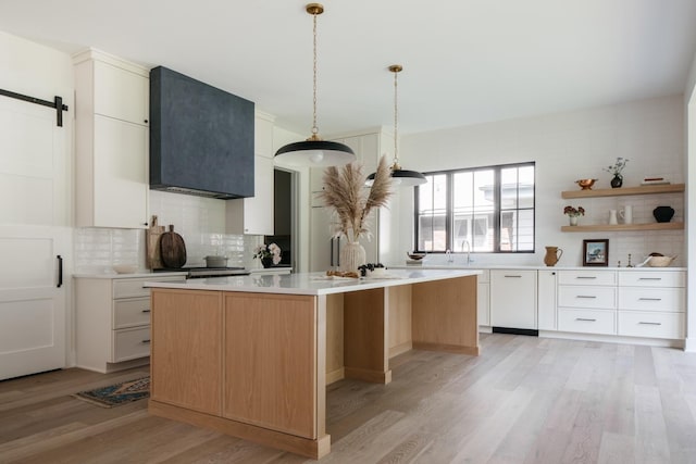 905 N Webster St, Naperville, IL 60563 - kitchen featuring light wood-style flooring, a sink, backsplash, wall chimney range hood, and light countertops