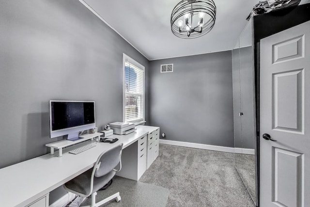 1325 Lincoln St, North Chicago, IL 60064 - carpeted home office featuring a chandelier and baseboards