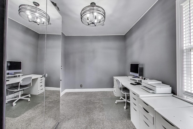 1325 Lincoln St, North Chicago, IL 60064 - carpeted home office with baseboards, a chandelier, and ornamental molding