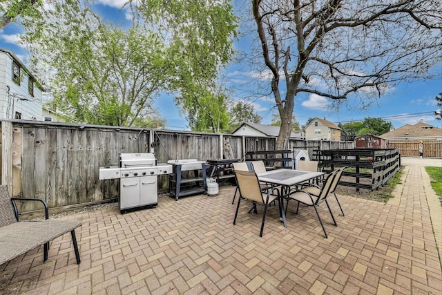 1325 Lincoln St, North Chicago, IL 60064 - fenced backyard with area for grilling, a patio, and outdoor dining space