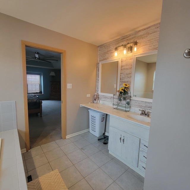21526 Trick Circle Ct, Wilmington, IL 60481 - ensuite bathroom featuring tile patterned floors, baseboards, decorative backsplash, vanity, and connected bathroom
