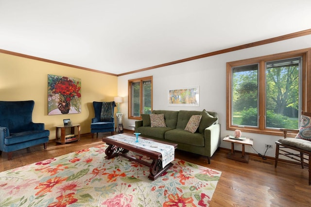 41W838 High Point Ln, Elburn, IL 60119 - living room featuring wood finished floors, crown molding, and baseboards