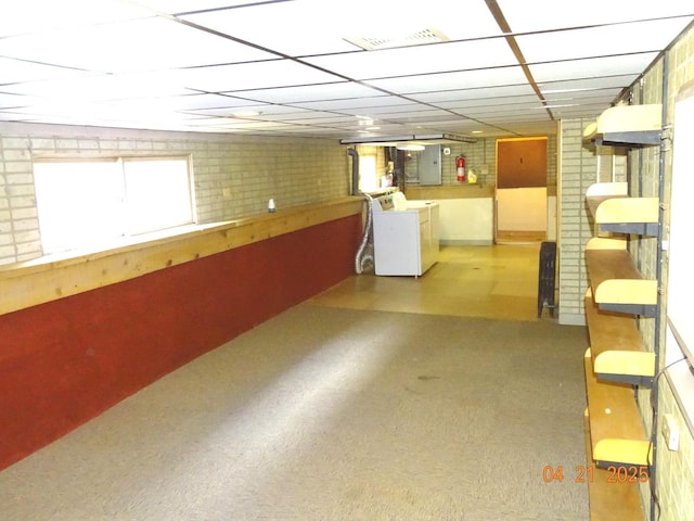 5837 N Navarre Ave, Chicago, IL 60631 - basement featuring washer / clothes dryer, healthy amount of natural light, a drop ceiling, and carpet flooring