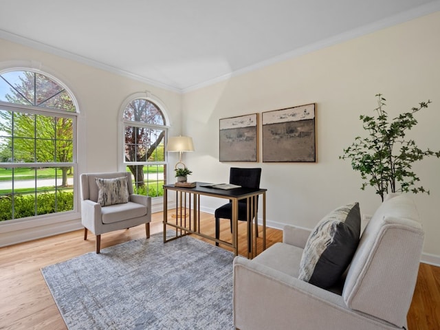 3035 Rollingridge Rd, Naperville, IL 60564 - home office with baseboards, ornamental molding, and wood finished floors