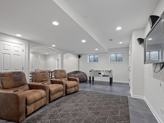 3035 Rollingridge Rd, Naperville, IL 60564 - living area with arched walkways, baseboards, recessed lighting, and concrete floors
