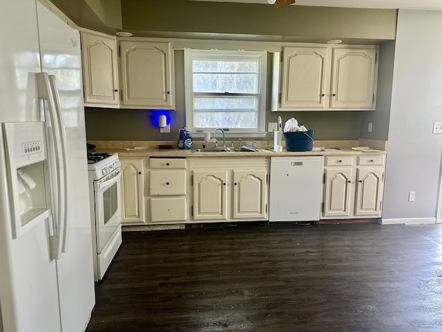 748 Marcy St, Ottawa, IL 61350 - kitchen with dark wood-style floors, a sink, white appliances, and light countertops