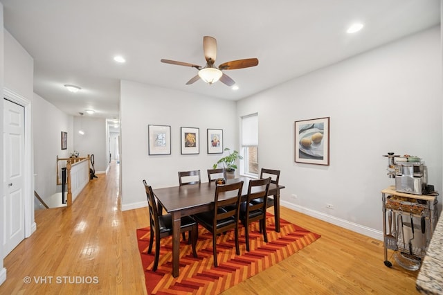 6122 S Greenwood Ave Unit 1S, Chicago, IL 60637 - dining area with light wood finished floors, ceiling fan, baseboards, and recessed lighting