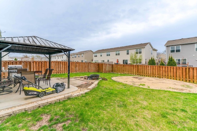 267 Maryland Ln, Pingree Grove, IL 60140 - view of yard with a fenced backyard, a fire pit, a gazebo, and a patio