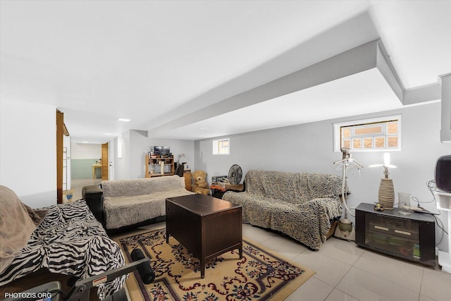 living room featuring light tile patterned flooring