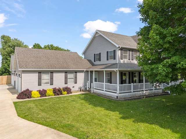 2398 S Williamsburg Dr, Plainfield, IL 60586 - view of front of house featuring a porch, a front yard, driveway, and a shingled roof