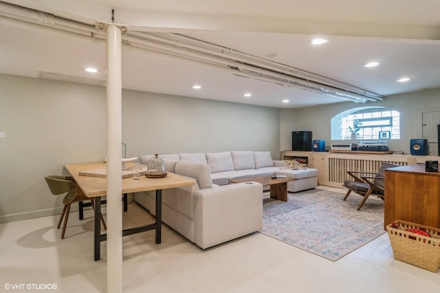 living area with recessed lighting