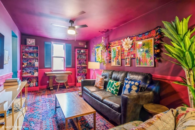 interior space featuring a ceiling fan