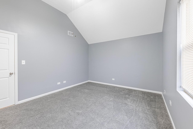 bonus room with visible vents, carpet flooring, vaulted ceiling, and baseboards
