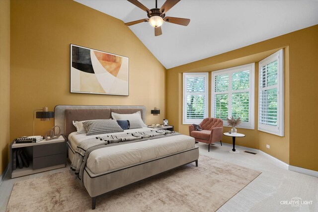13150 S Lake Mary Dr, Plainfield, IL 60585 - bedroom featuring lofted ceiling, baseboards, carpet flooring, and a ceiling fan