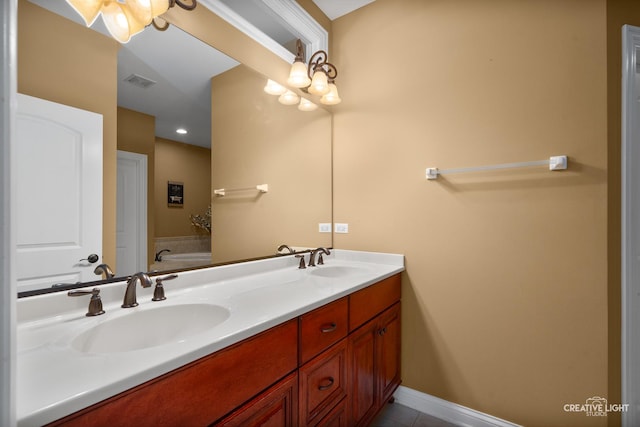 13150 S Lake Mary Dr, Plainfield, IL 60585 - bathroom with double vanity, a bath, and tile patterned flooring