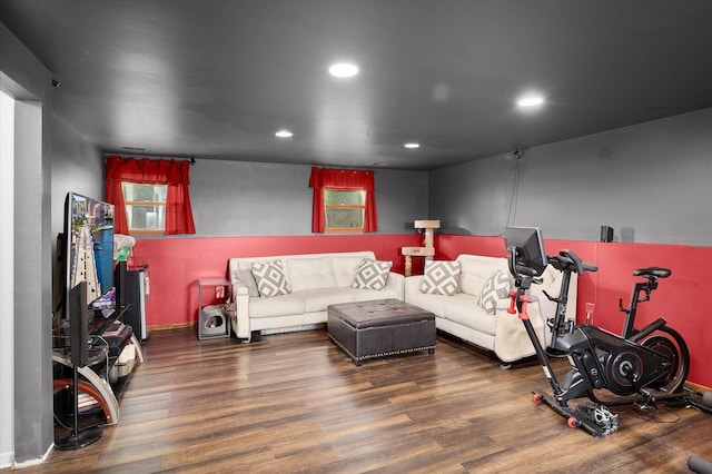 living area featuring recessed lighting and wood finished floors