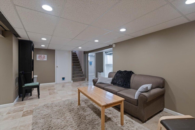 418 Bonnie Brae Ave, Itasca, IL 60143 - living room with recessed lighting, stairway, baseboards, and a paneled ceiling