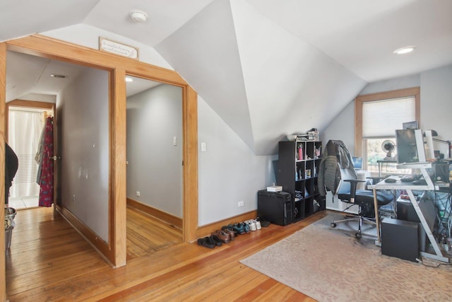 1280 White St, Des Plaines, IL 60018 - office with baseboards, vaulted ceiling, and hardwood / wood-style floors