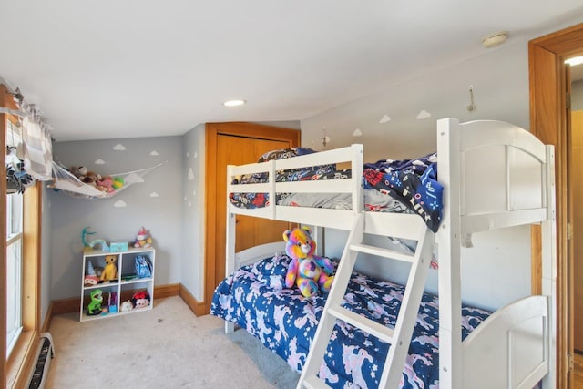 1280 White St, Des Plaines, IL 60018 - bedroom featuring carpet floors, recessed lighting, baseboards, and baseboard heating