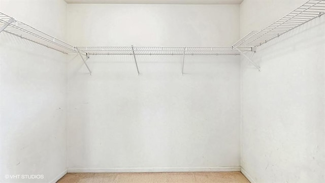 spacious closet featuring light carpet