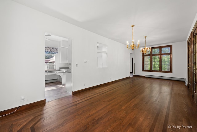 109 3rd Ave, Montgomery, IL 60538 - unfurnished dining area with a chandelier, baseboard heating, and dark wood finished floors